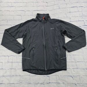 Asics Running Jacket Mens Medium Gray Full Zip Thumbhole Reflective Windbreaker
